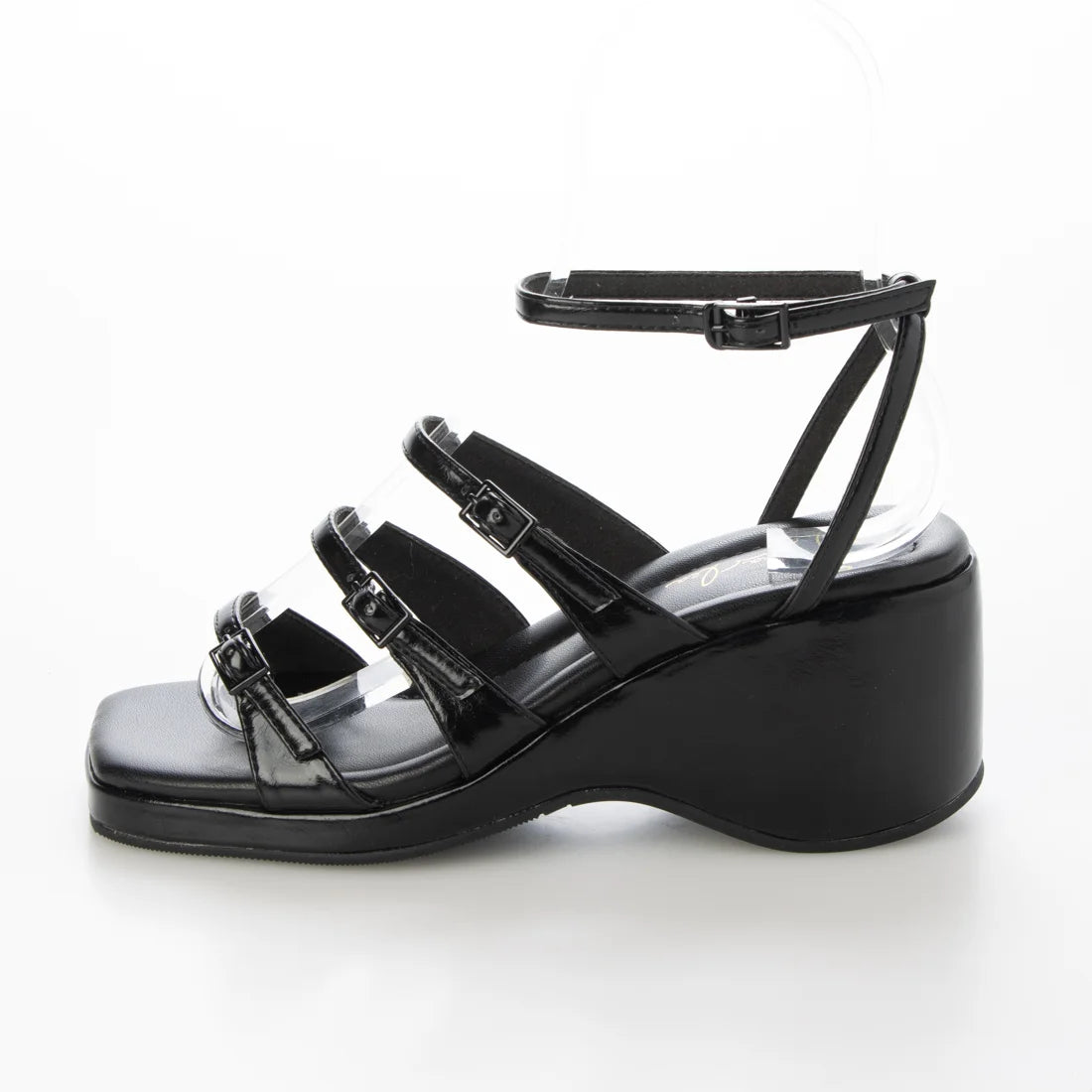 【新品預訂】日本Launa Lea 6cm 方頭綁帶坡跟涼鞋(S161)(黑色/ Black)