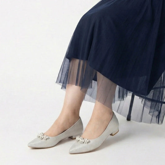 【新品預訂】日本製 Launa Lea 珍珠水鑽平底鞋（618）(淺藍色 Z/C / L Blue Z/C)