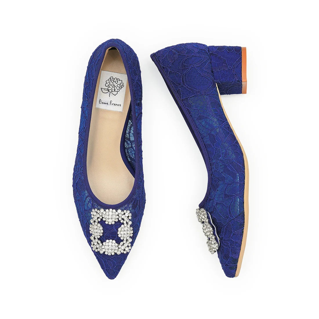 【新品預訂】日本製Emma Francis 4cm跟 寶石扣 薄紗蕾絲高跟鞋 (藍色薄紗 ) ( 4003b-T 120 )