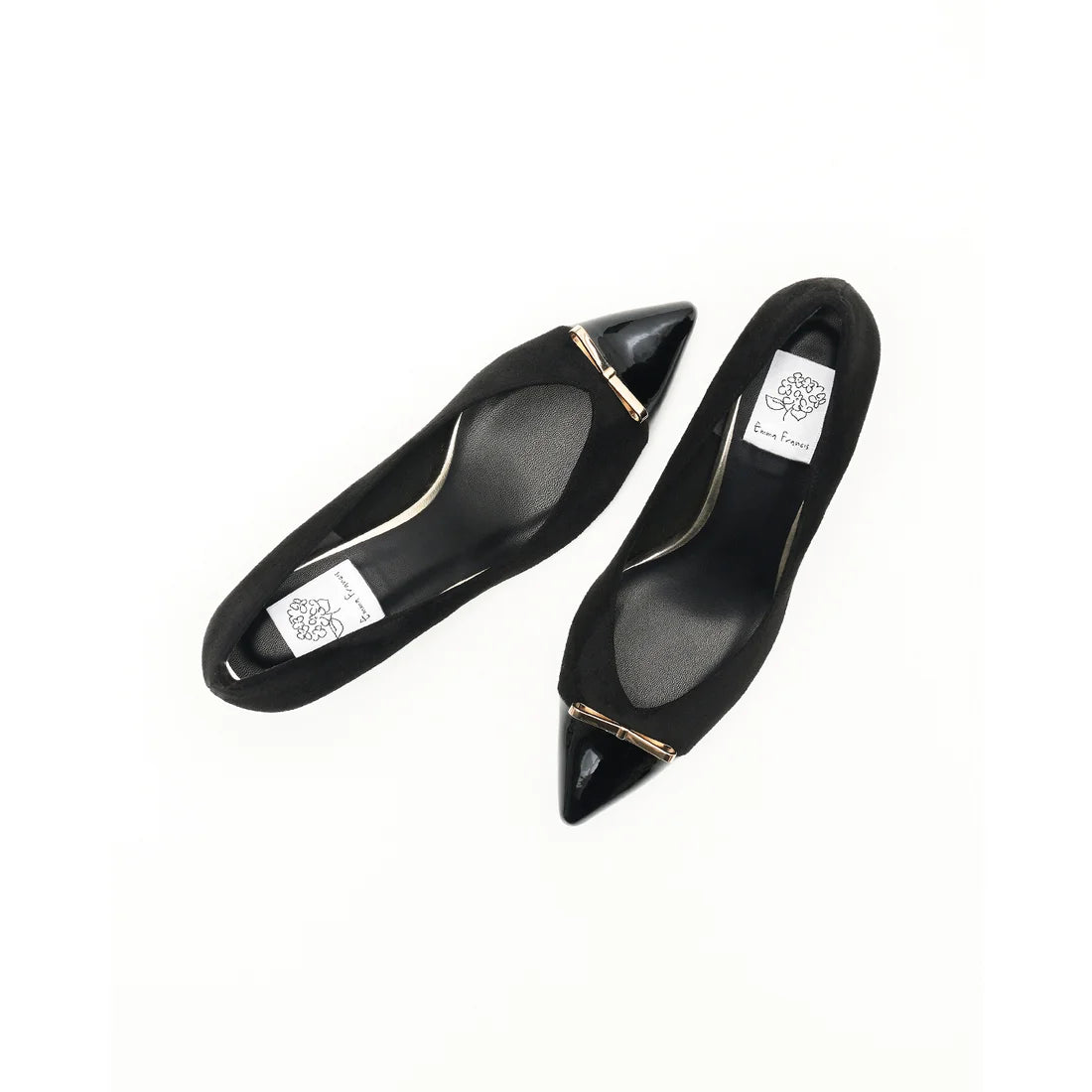 【新品】日本製Emma Francis   金色蝴蝶結 5cm 高跟鞋（黑色 絨面革）(5001b-S 101) BLK