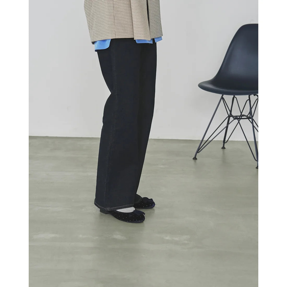 【新品預訂】日本製Emma Francis 圓點天鵝絨平底芭蕾舞鞋（藍色天鵝絨）(02a-V 120)BLU