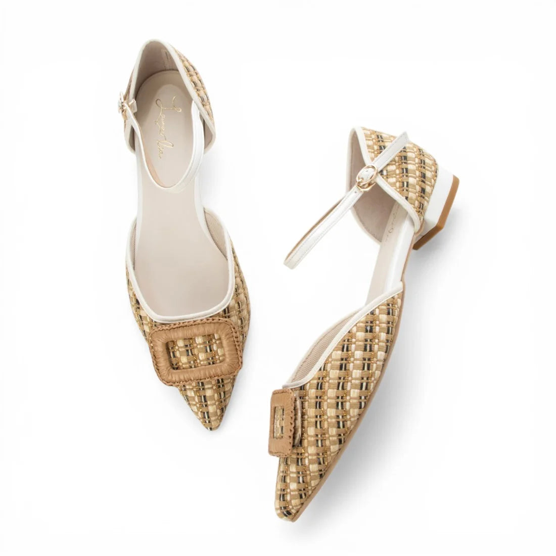 【新品預訂】日本製 Launa Lea 巴拿馬風編織材質尖頭可調節踝帶平底鞋 (623) (杏色Z/C / Beige Z/C)