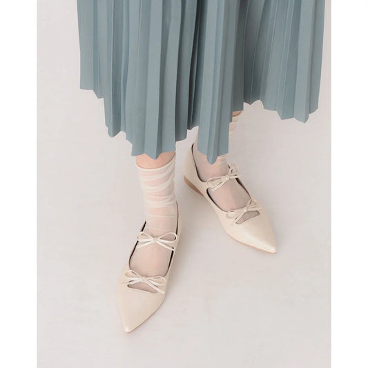 【新品預訂】日本製 Launa Lea 
雙緞帶瑪麗珍平底鞋 (589) (象牙色 Z / Ivory Z)