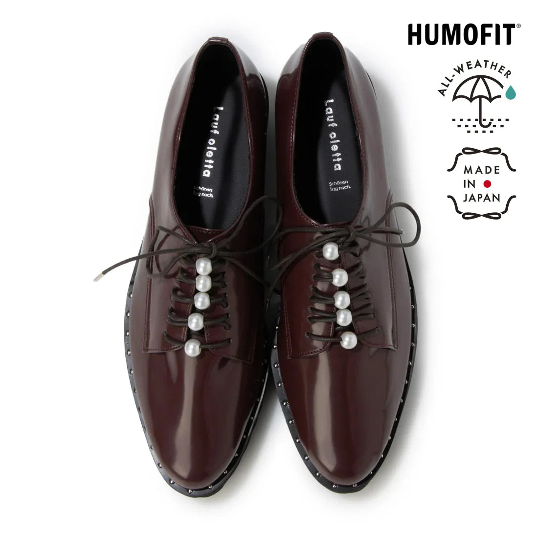 【新品預訂】日本製 Lauf Oletta [All Weather] 全天候防水輕盈珍珠繫帶鞋（LRH128 BORDEAUX） (酒紅色)
