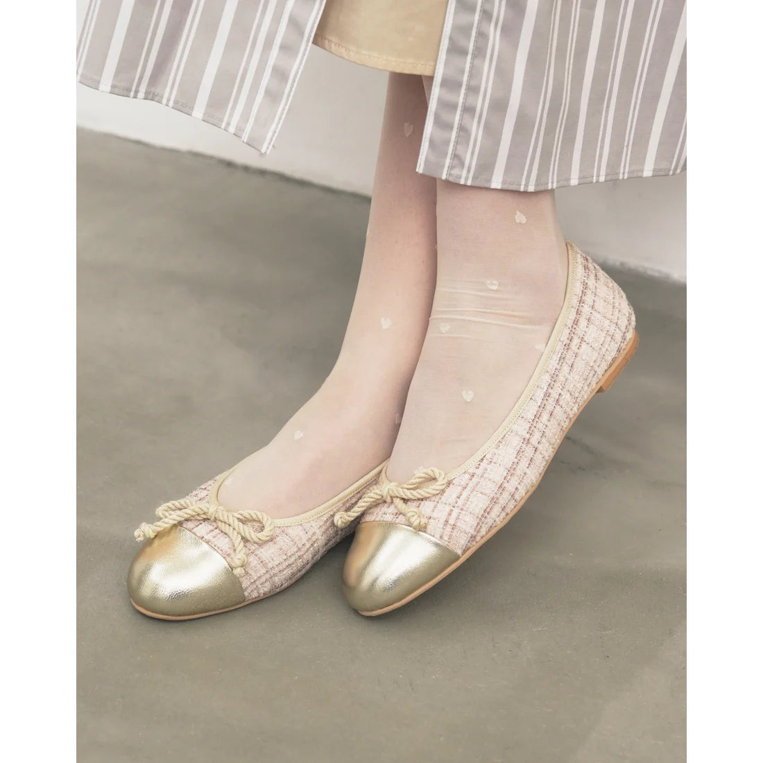 【新品預訂】日本製Emma Francis   粗花呢平底芭蕾舞鞋（淺杏色粗花呢）(06e-TWM 109)