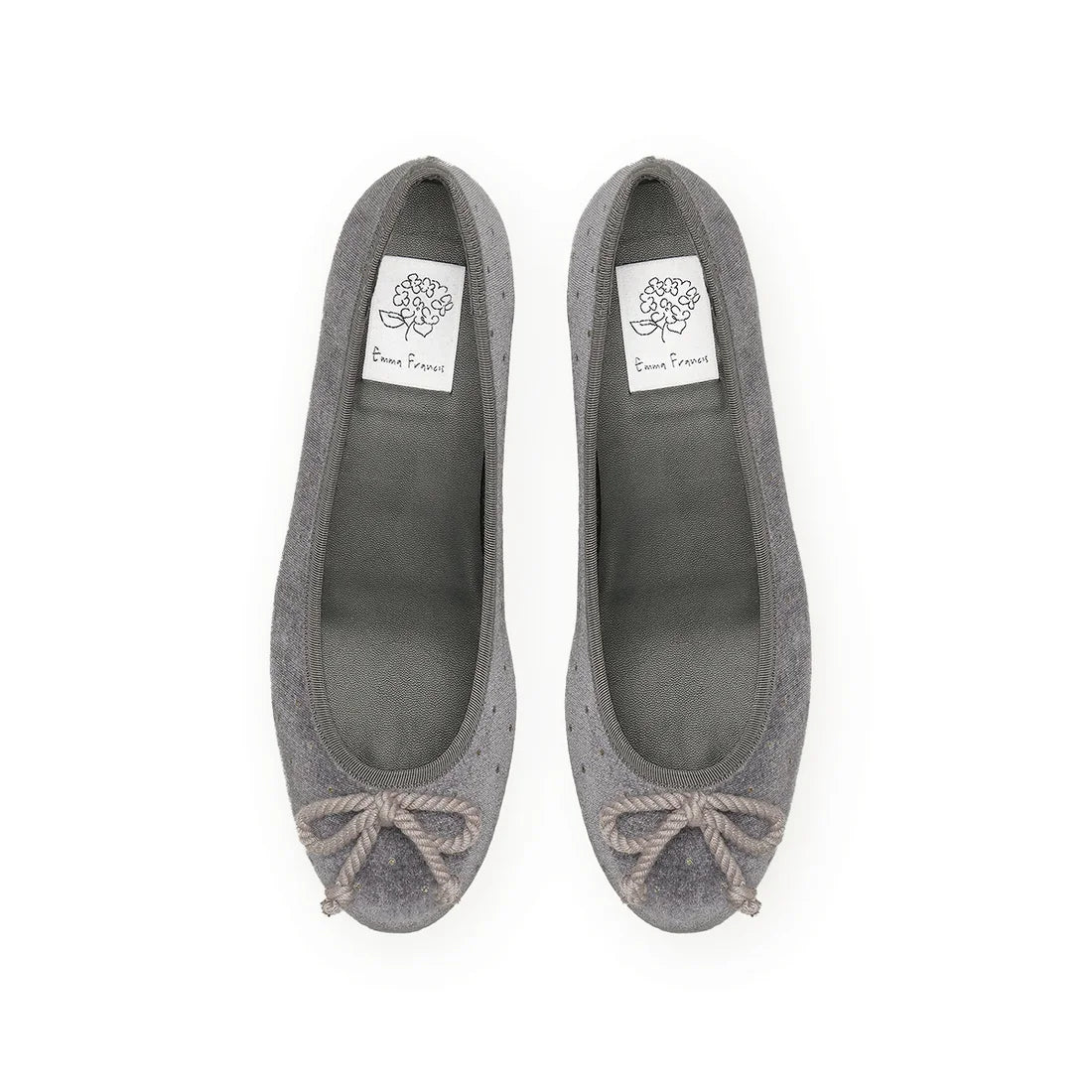 【新品預訂】日本製Emma Francis 圓點天鵝絨平底芭蕾舞鞋（灰色天鵝絨）(02a-V 153)GRY