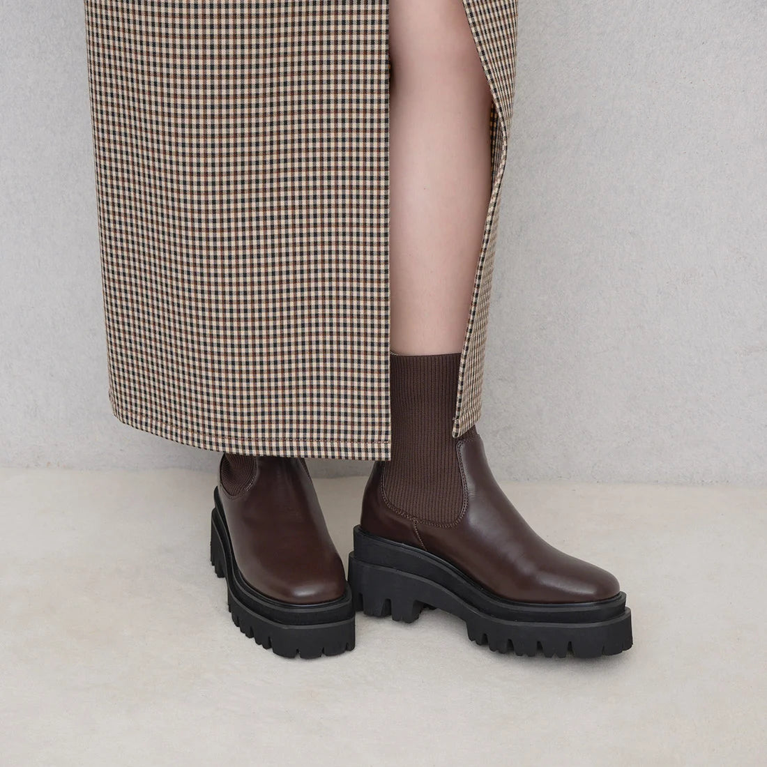 【新品預訂】Launa Lea 7.5cm踭針織襪厚底靴子（S159）(深棕色／D Brown)