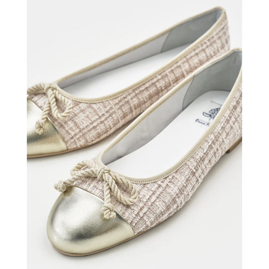 【新品預訂】日本製Emma Francis   粗花呢平底芭蕾舞鞋（淺杏色粗花呢）(06e-TWM 109)