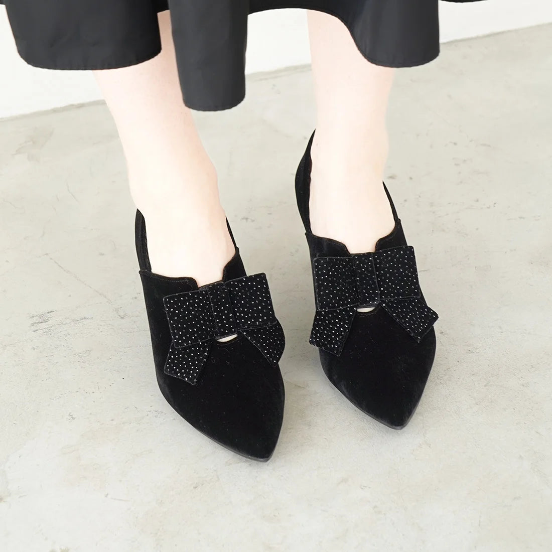 日本製 Launa Lea 7cm絲絨蝴蝶結短靴(585) (黑色 / Black Z/C)