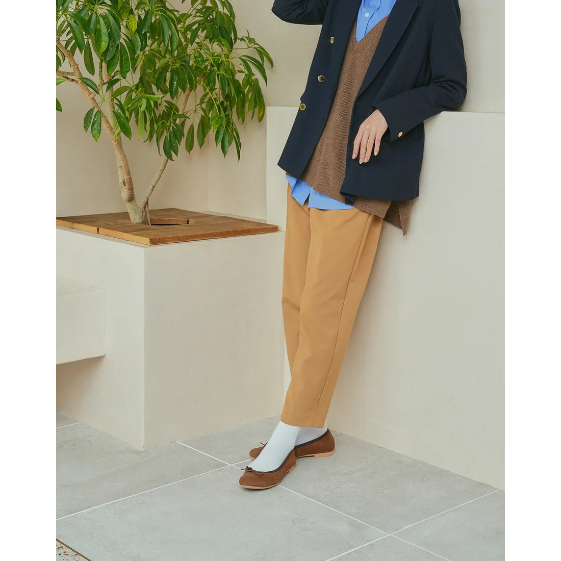 日本製【珍珠色調防水】Emma Francis 真皮 圓頭平底芭蕾舞鞋(02b-L S104)(Brown leather suede)（ブラウン レザースエード）