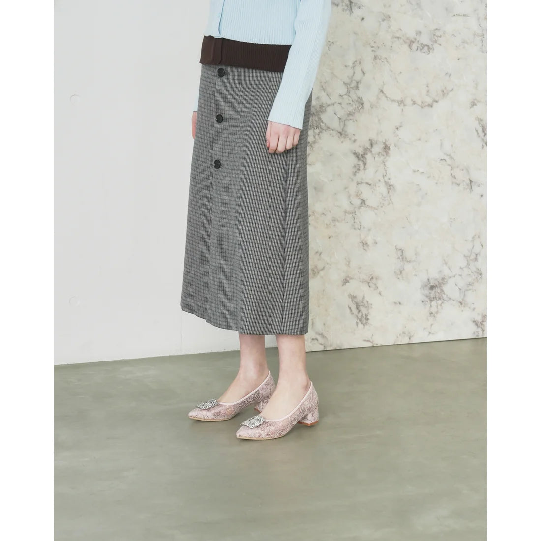 【新品預訂】日本製Emma Francis 4cm跟 寶石扣 薄紗蕾絲高跟鞋 (粉色薄紗 ) ( 4003b-T 144 )