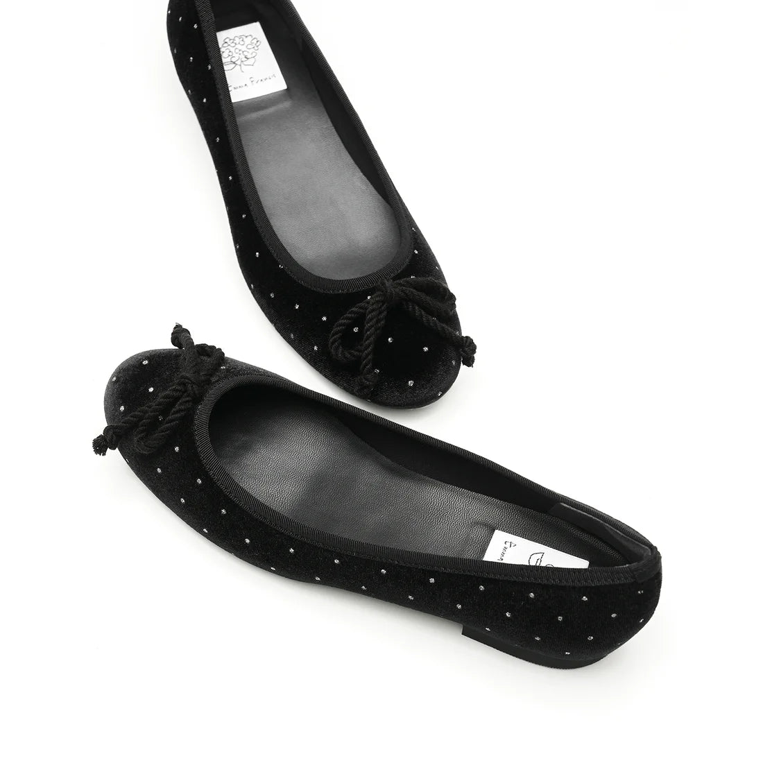 【新品預訂】日本製Emma Francis 圓點天鵝絨平底芭蕾舞鞋（黑色天鵝絨）(02a-V 101)BLK