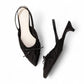 日本製 Launa Lea 4cm跟高褶邊蝴蝶結細肩帶樂福鞋 (606) (黑色 / Black)