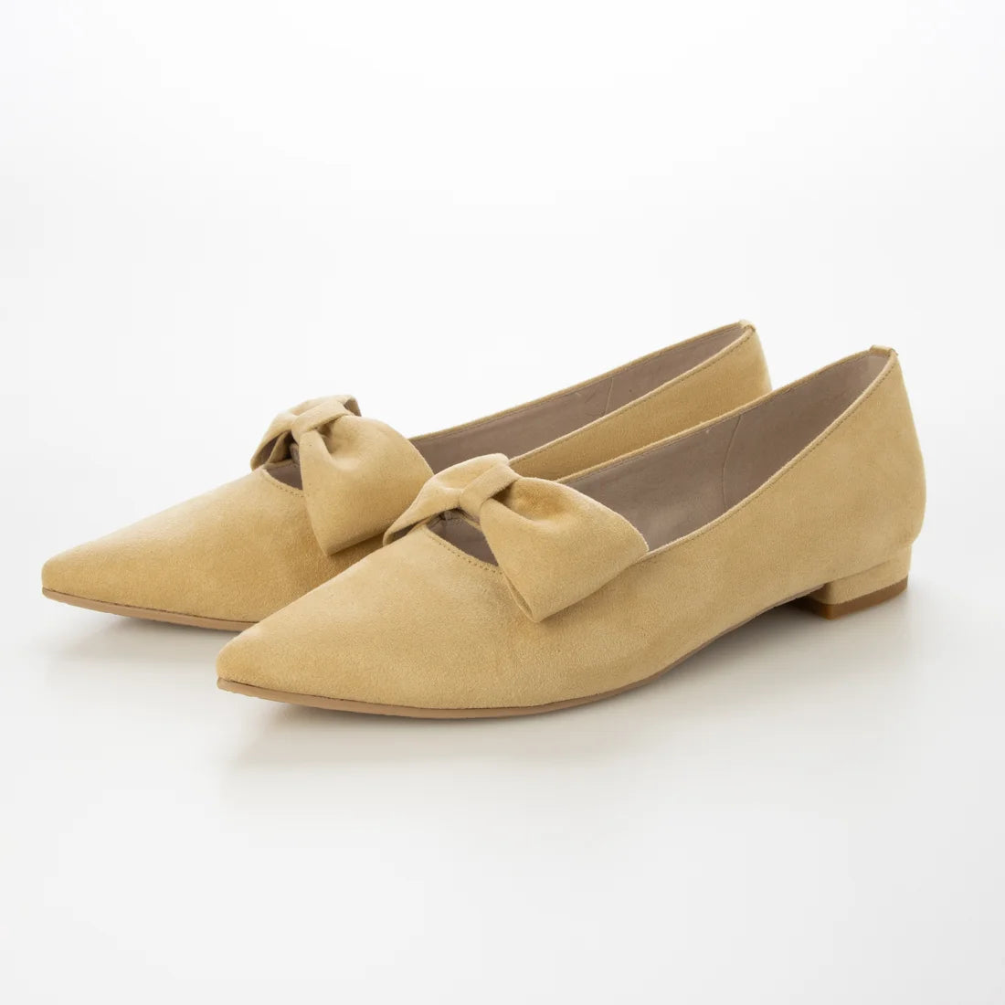 【新品預訂】日本製 Launa lea 尖頭蝴蝶結絨毛平底鞋（615）(黃色 S / Yellow S)