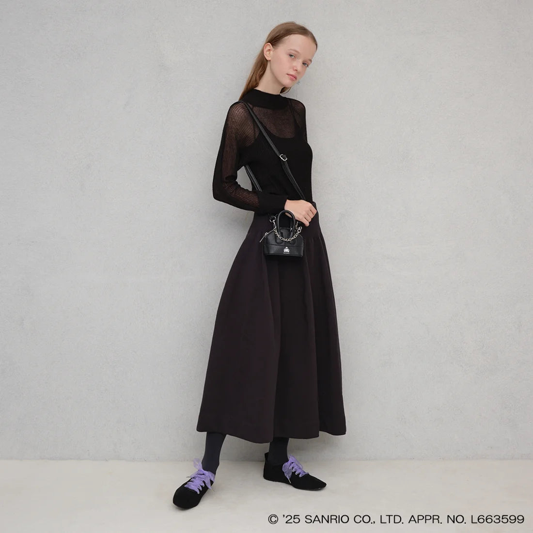 【限定品預訂】售完即止【KUROMI × Lauf oletta 特別聯名】日本製 柔軟繫帶芭蕾鞋 (LH106 Black-S) (黑色)