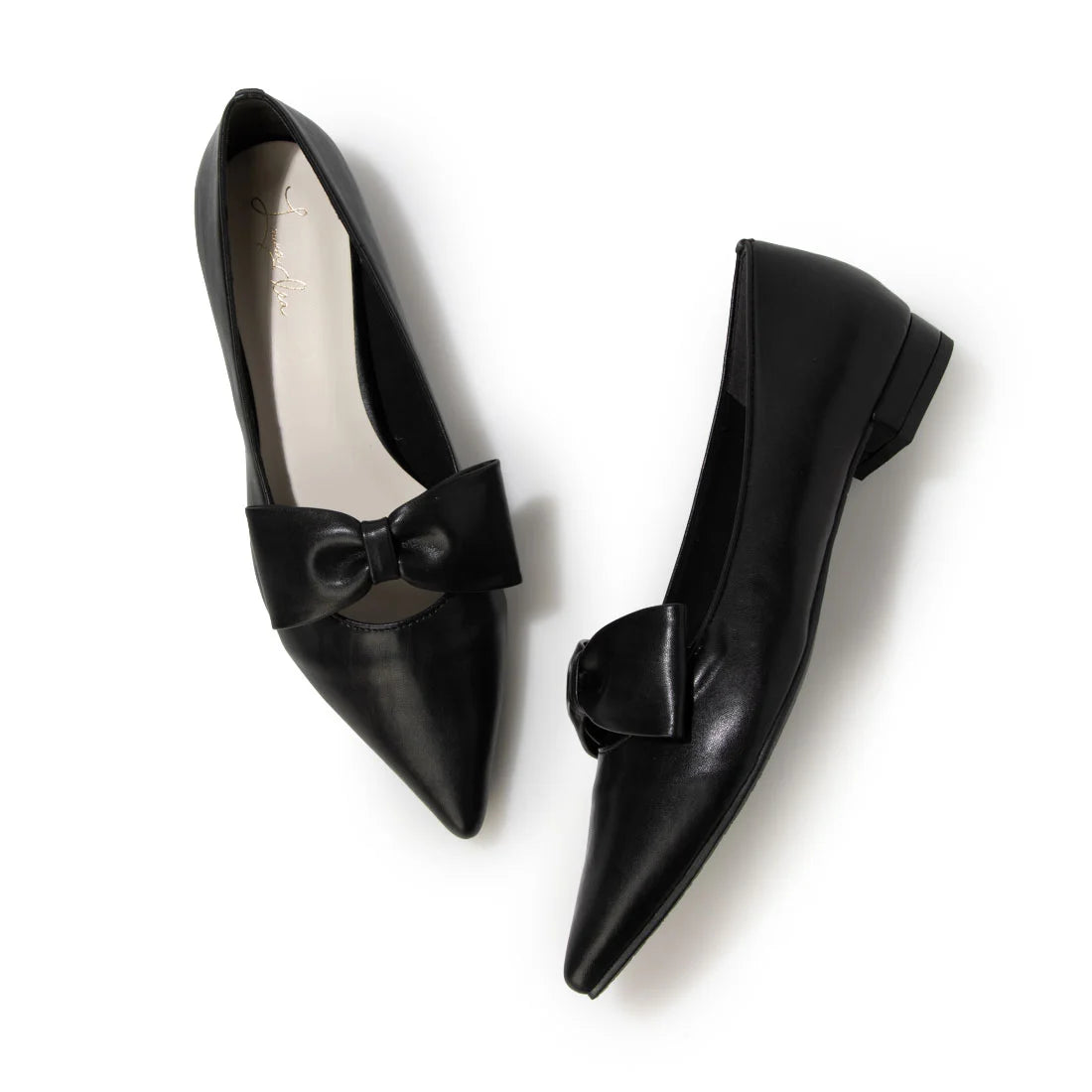 【新品預訂】日本製 Launa lea 尖頭蝴蝶結平底鞋（615）(黑色 / Black)