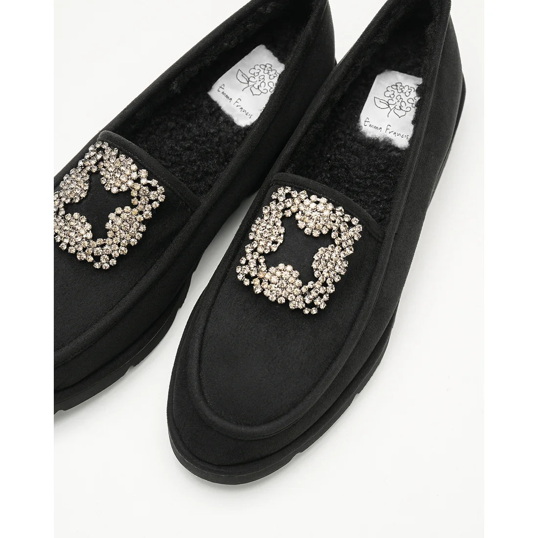 【新品預訂】日本製Emma Francis   [雨天應對] 防水 內側柔軟仿毛 寶石樂福鞋（黑色絨面革）(2002g-S 101)BLK