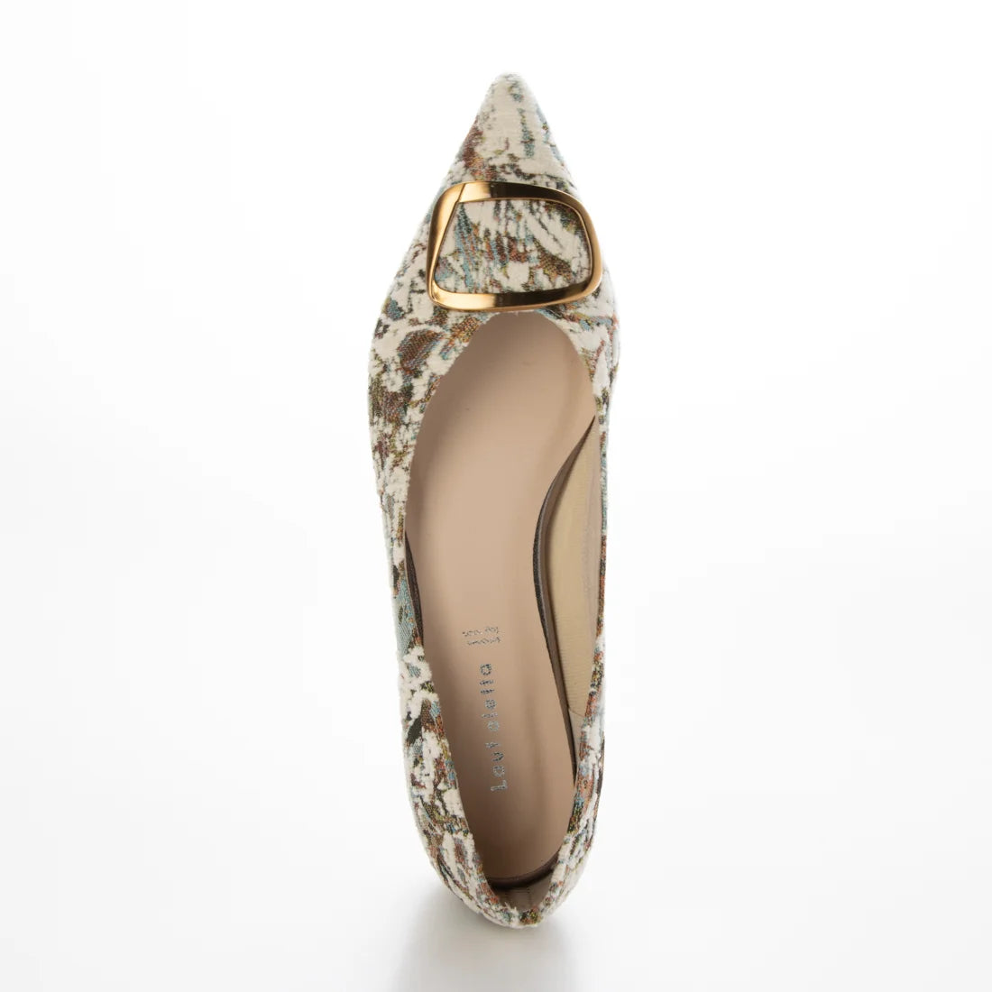 【新品預訂】日本製 Lauf Oletta 絨毛尖頭金扣平底鞋 (LH127 Ivory-Z/C) (象牙色)