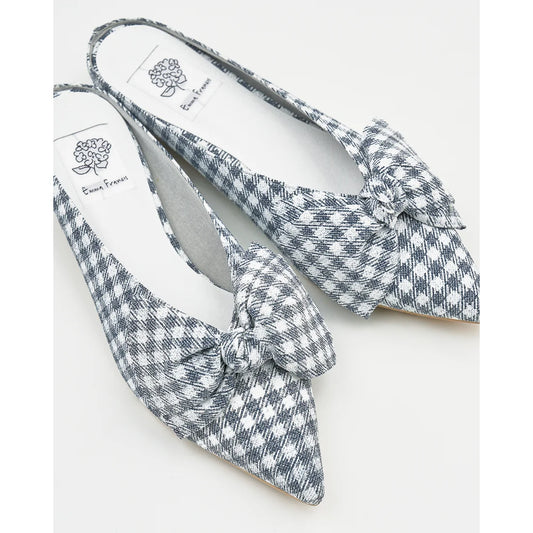 【新品預訂】日本製Emma Francis 2cm踭 大蝴蝶結 穆勒鞋（藍色格紋）(04i-Z 120)