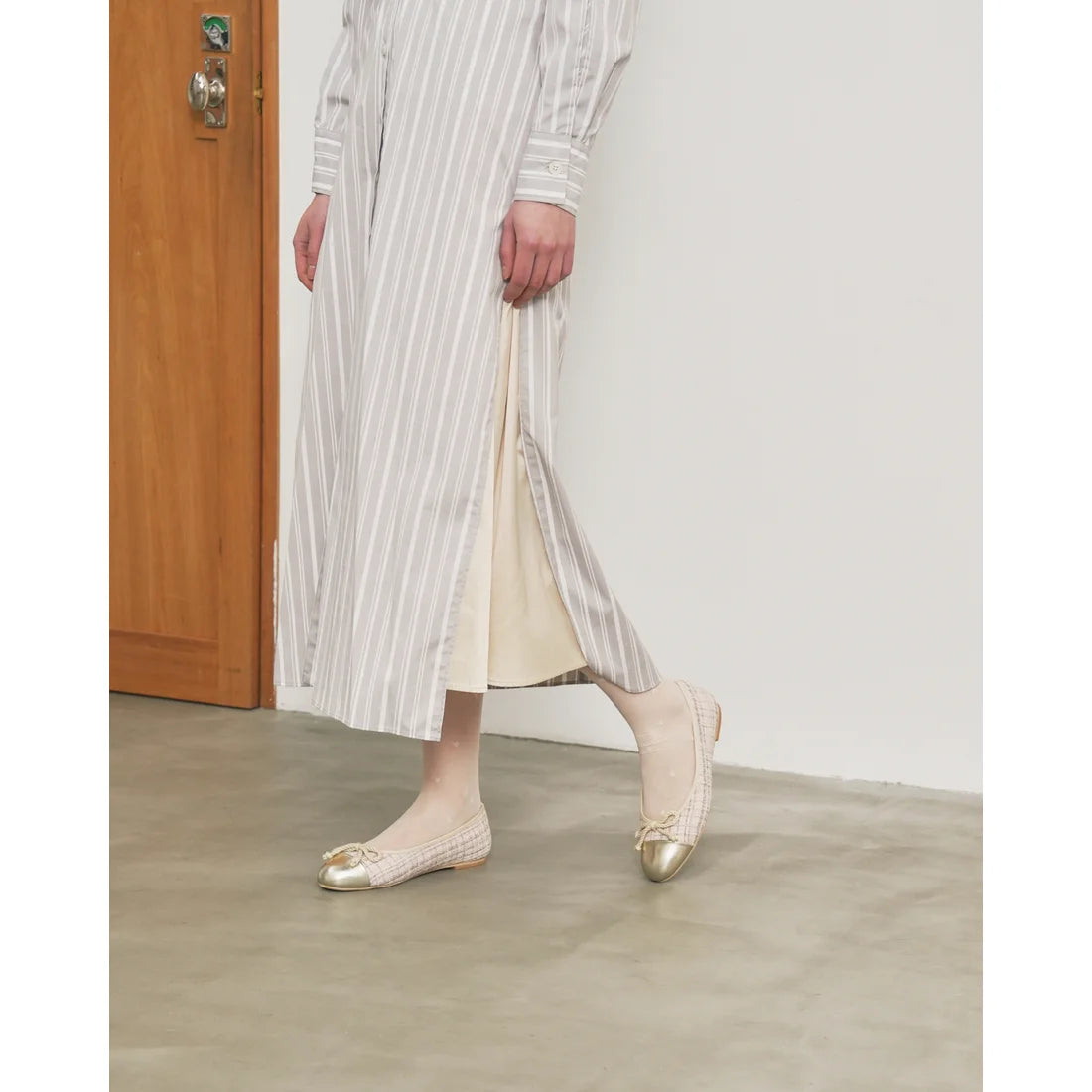 【新品預訂】日本製Emma Francis   粗花呢平底芭蕾舞鞋（淺杏色粗花呢）(06e-TWM 109)