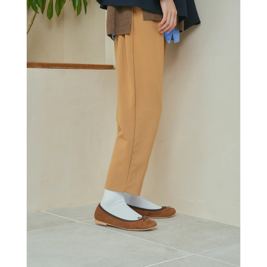 日本製【珍珠色調防水】Emma Francis 真皮 圓頭平底芭蕾舞鞋(02b-L S104)(Brown leather suede)（ブラウン レザースエード）