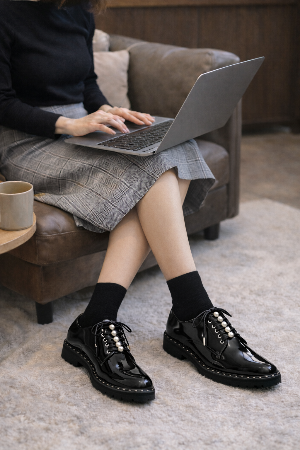 【新品現貨】日本製 Lauf Oletta [All Weather] 全天候防水輕盈珍珠繫帶鞋（LRH128 BLACK-G） (黑色)