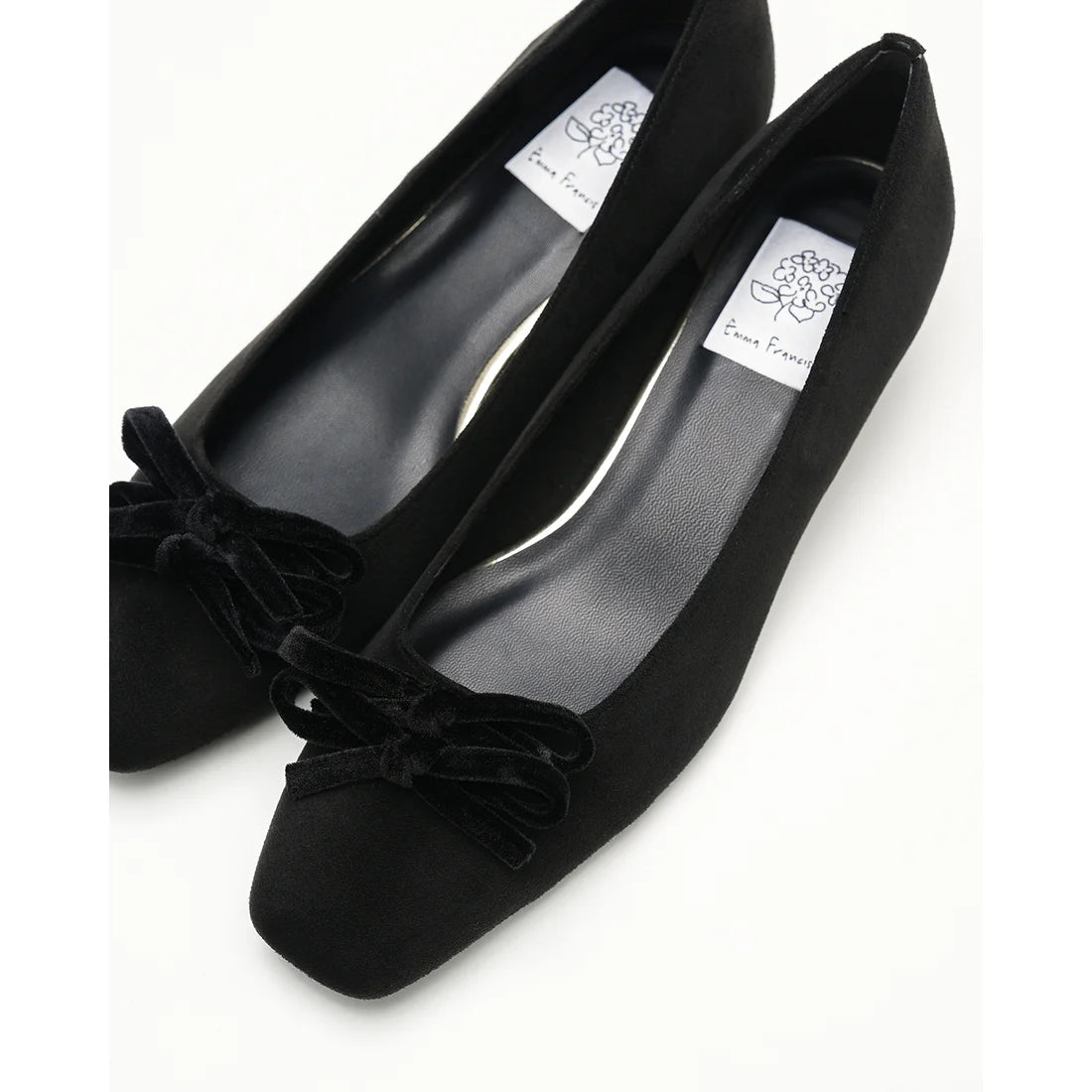 【新品】日本製Emma Francis   蝴蝶結3cm方頭高踭鞋（黑色絨面革）(3004a-S 101) BLK