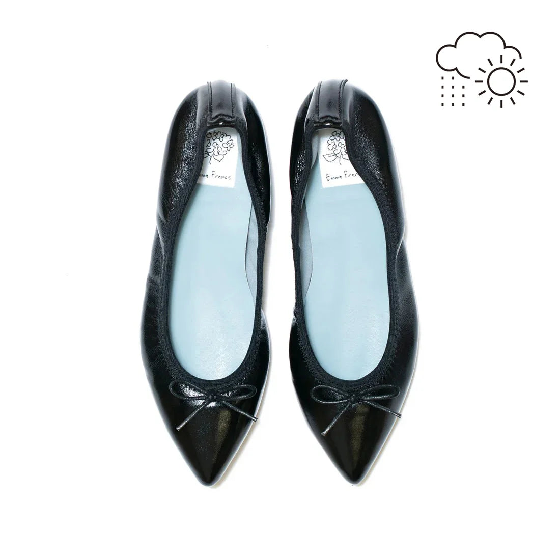 日本製【珍珠色調防水】Emma Francis 真皮 尖頭平底芭蕾舞鞋(01b-L M101)(Black Leather Mylar) （ブラック レザーマイラー）