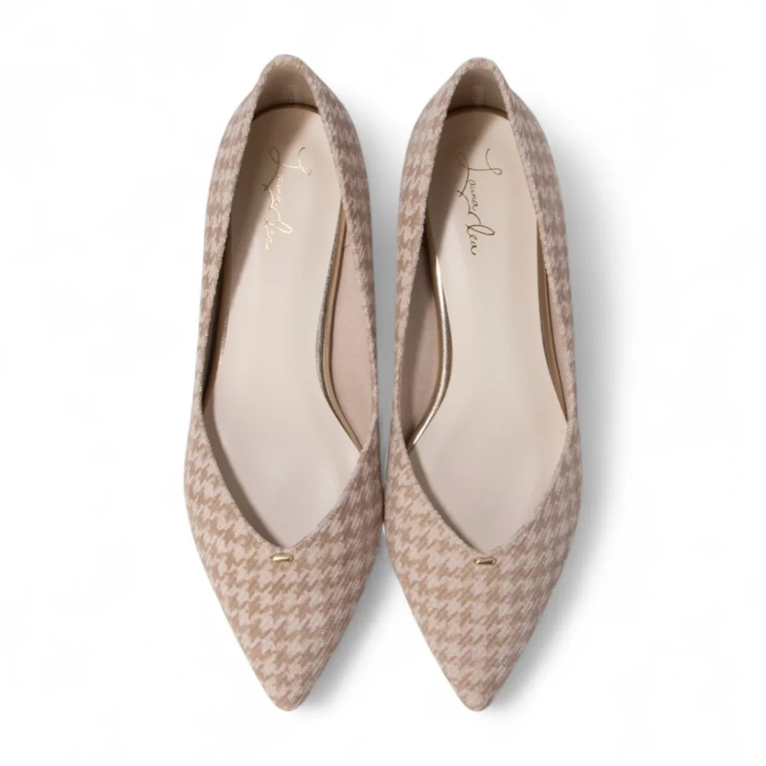 【新品預訂】日本製 Launa lea 2cm踭金線V口剪裁平底鞋 (492A) ( 千鳥杏色／Beige Z/C )