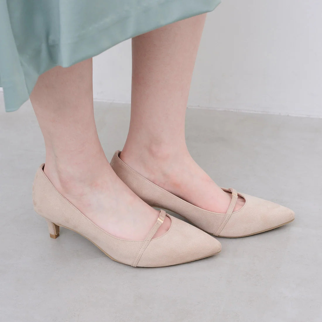 【新品預訂】日本製 Launa Lea 5cm踭高迷你金屬圖案高跟鞋 (610) (淺杏色 S / L Beige S)