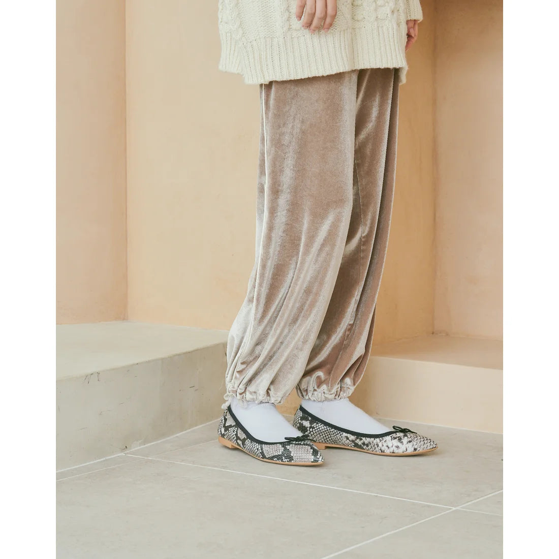 日本製【珍珠色調防水】Emma Francis 真皮 尖頭平底芭蕾舞鞋(01b-L P371)(Python pattern leather smooth) （パイソン柄 レザースムース）