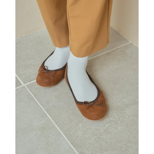 日本製【珍珠色調防水】Emma Francis 真皮 圓頭平底芭蕾舞鞋(02b-L S104)(Brown leather suede)（ブラウン レザースエード）