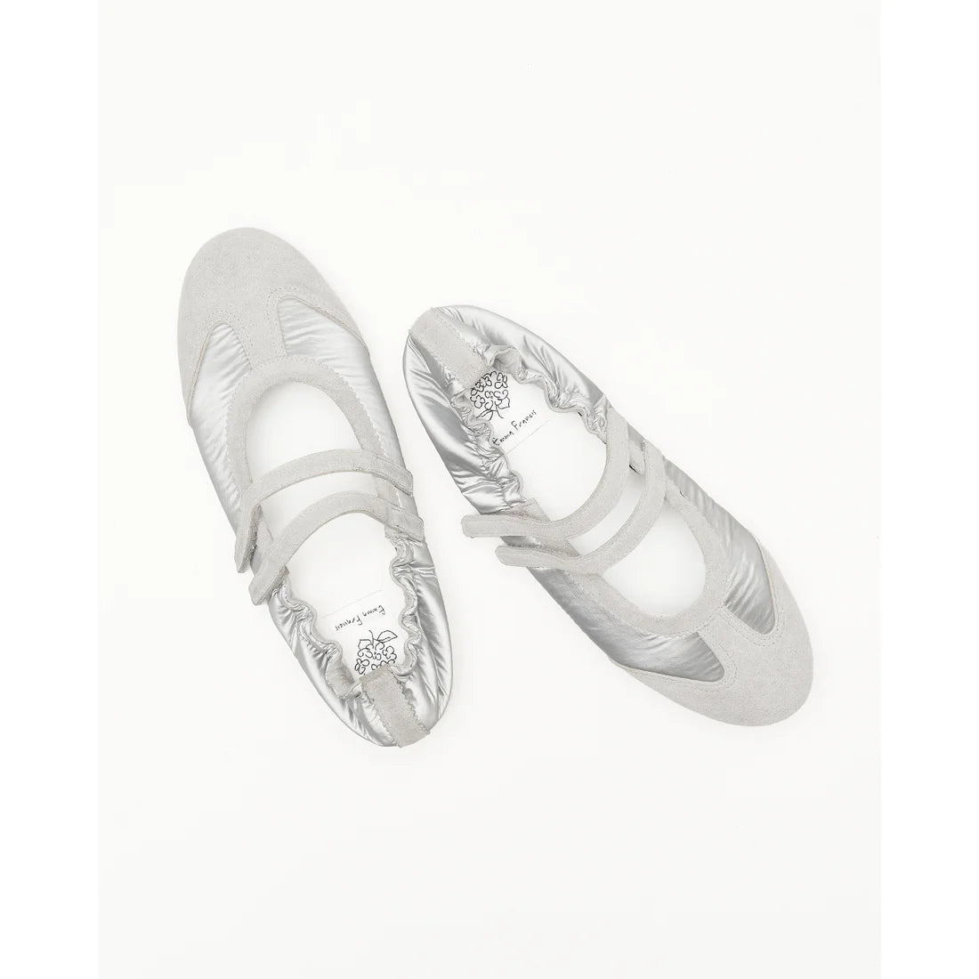 【新品預訂】日本製Emma Francis   彈性褶邊瑪麗珍芭蕾舞鞋（銀色天鵝絨皮革）(09k-NY 162)