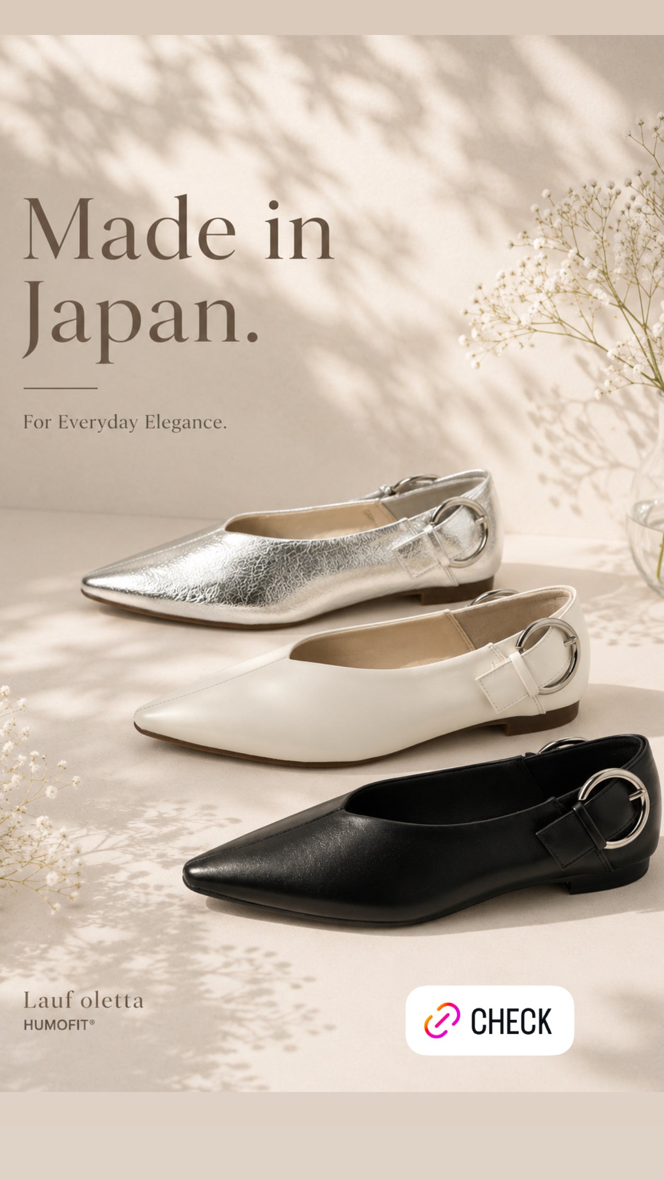【新品預訂】日本製 Lauf Oletta  [All Weather] 全天候 可踩踭 柔軟大扣環V型平底鞋（LRP139 BLACK）