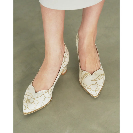 【新品預訂】日本製Emma Francis 4.5cm跟 V形金邊高跟鞋 (花紋 滌綸) (4502b-P 701)