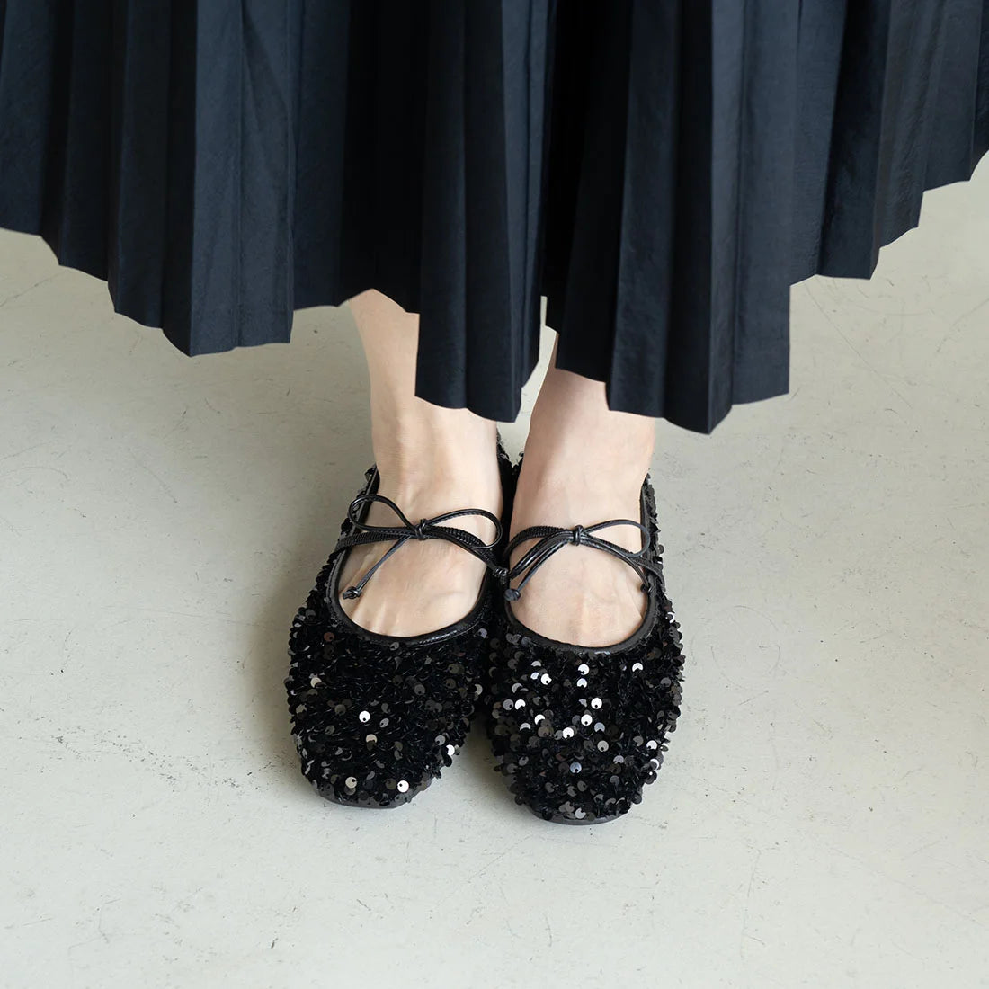 日本製Launa lea 亮片芭蕾平底鞋 (B7608A) (Black Z)