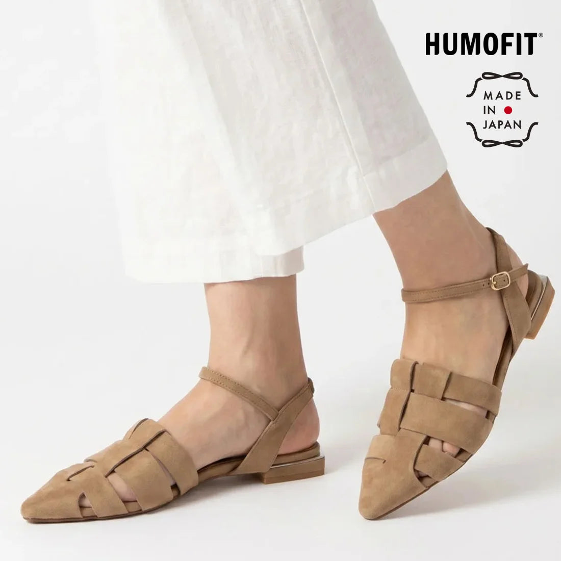 【新品預訂】日本製 Lauf Oletta 尖頭記憶棉鞋墊廓爾喀涼鞋 (LH123 Beige-S)(杏色）