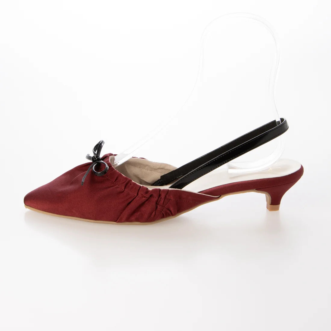 日本製 Launa Lea 4cm跟高褶邊蝴蝶結細肩帶樂福鞋 (606) (酒紅色 / Red Z)