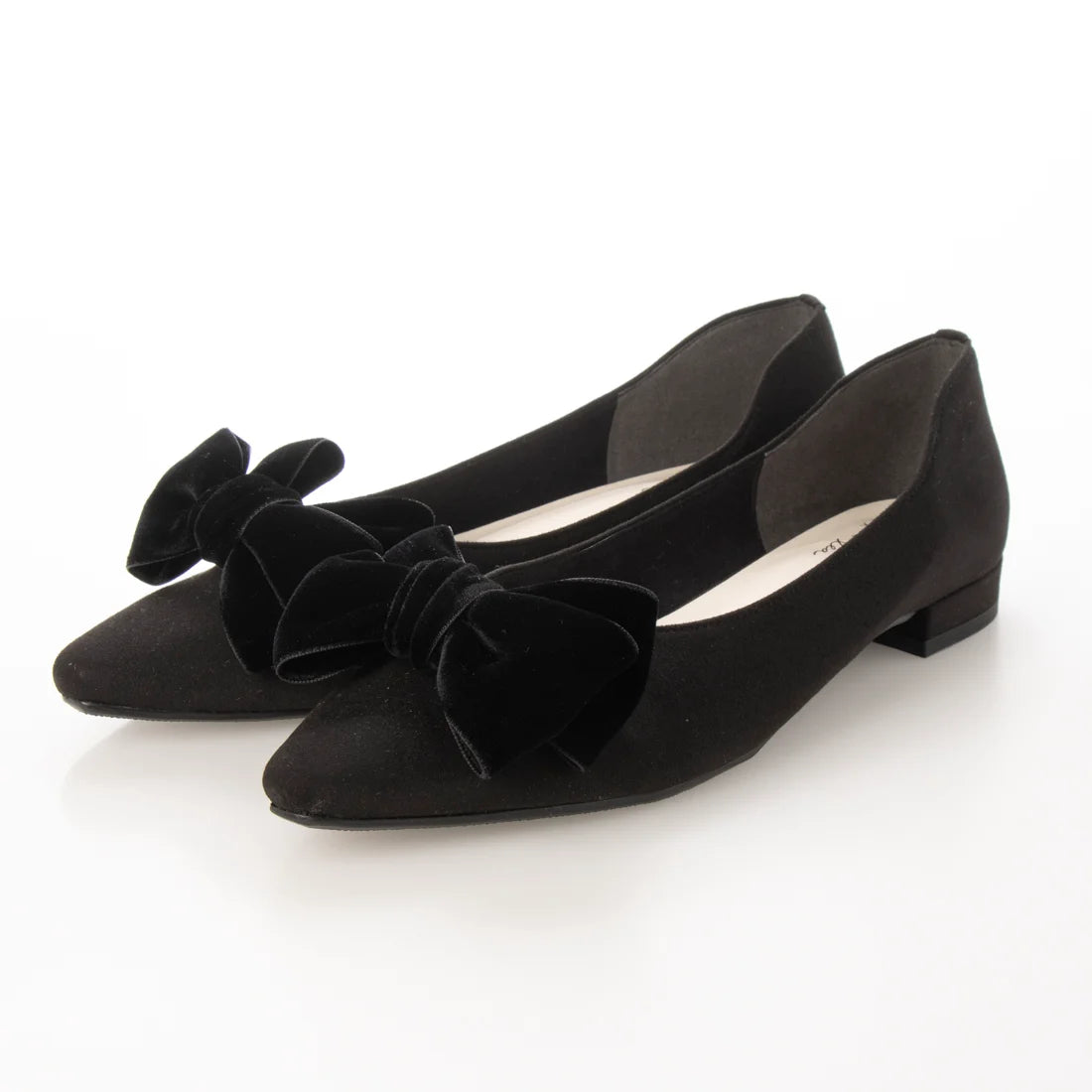 日本製 Launa Lea 絲絨蝴蝶結平底鞋 (460C)(黑色 S / Black S)