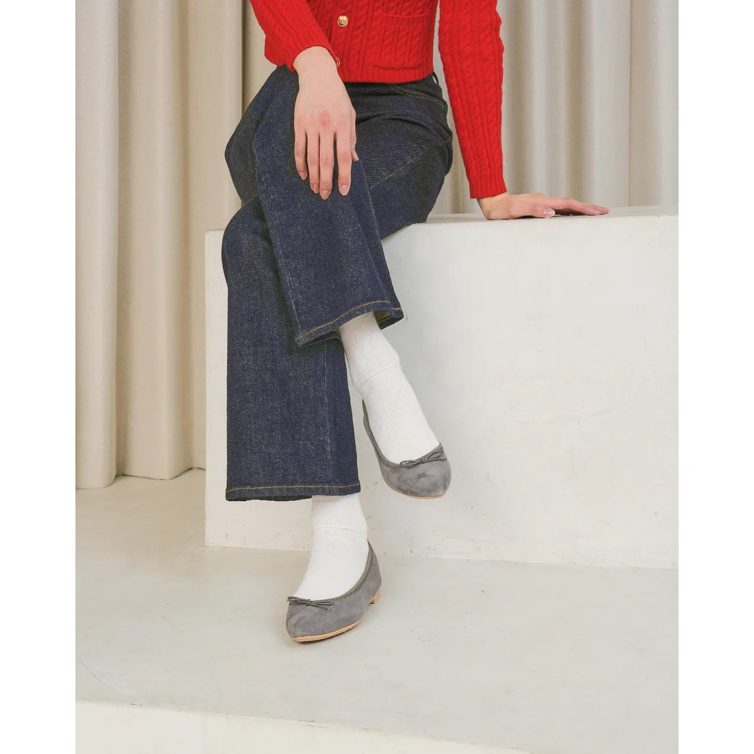 日本製【珍珠色調防水】Emma Francis 真皮 尖頭平底芭蕾舞鞋(01b-L S154)(Dark Grey leather suede) （ダークグレー レザースエード）