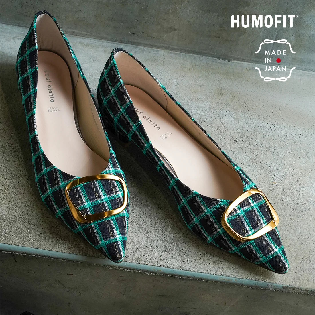 【新品預訂】日本製 Lauf Oletta 格仔尖頭金扣平底鞋 (LH127 NAVY-Z) (深藍色)