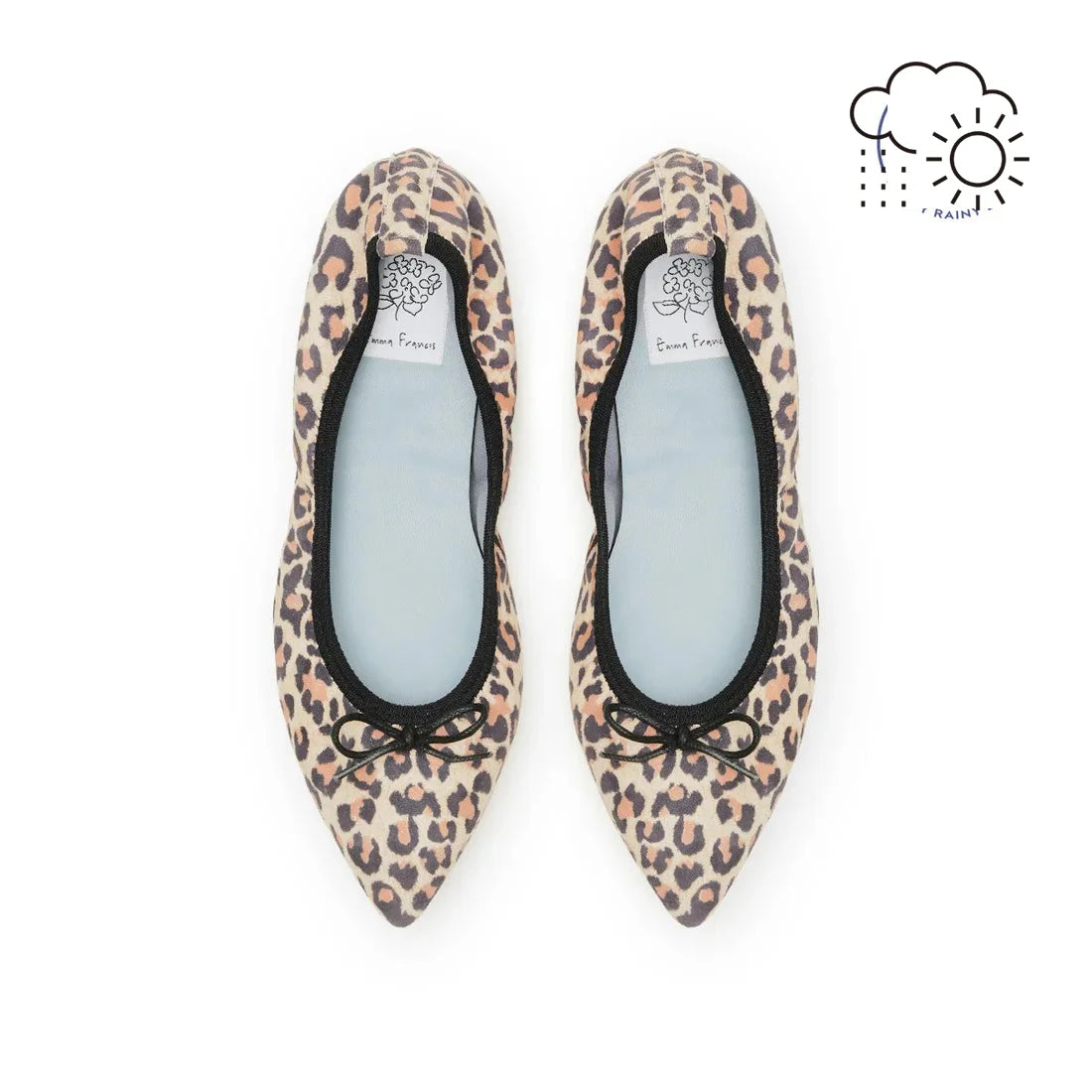 日本製【珍珠色調防水】Emma Francis真皮 尖頭平底芭蕾舞鞋(01b-L S328)(Leopard print leather suede)（レオパード柄 レザースエード）