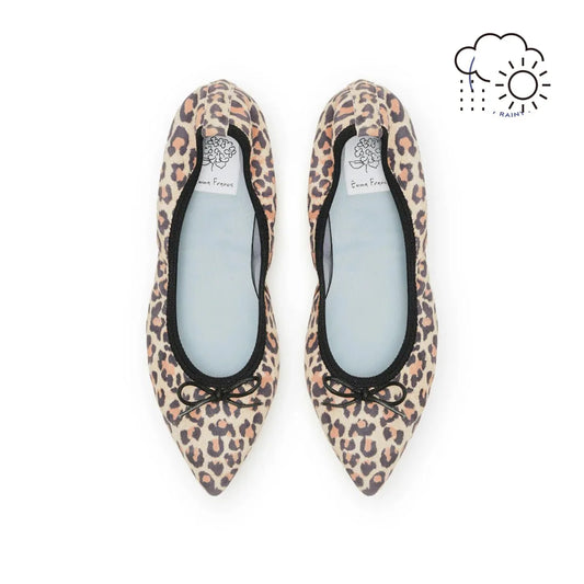 日本製【珍珠色調防水】Emma Francis真皮 尖頭平底芭蕾舞鞋(01b-L S328)(Leopard print leather suede)（レオパード柄 レザースエード）