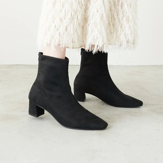日本製 Launa Lea 4cm 彈性方頭短靴 (587)(黑色／Black S)
