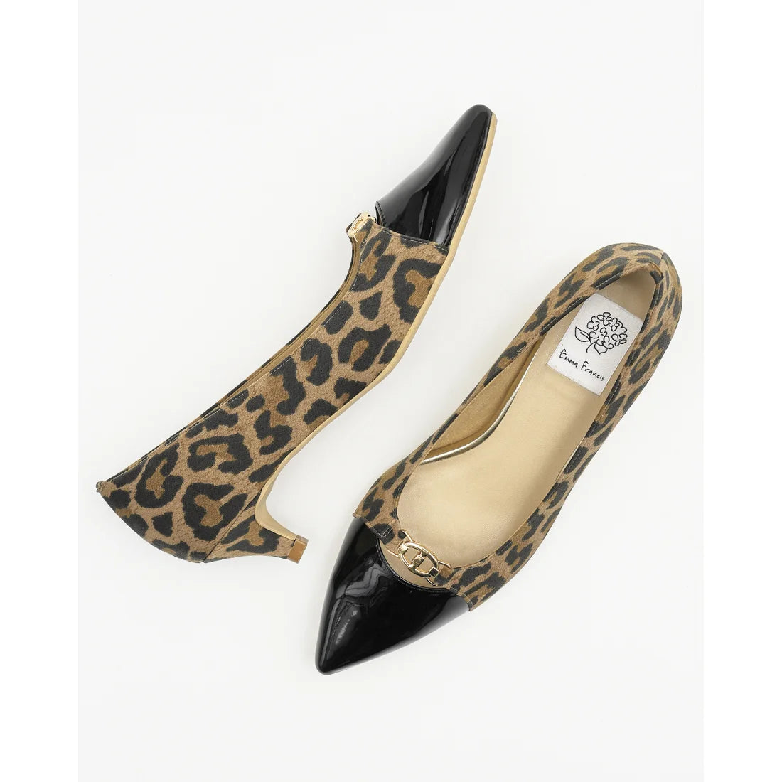 【新品預訂】日本製Emma Francis 4cm跟 前馬銜扣高跟鞋 (豹紋緞面) (4003a ST328)