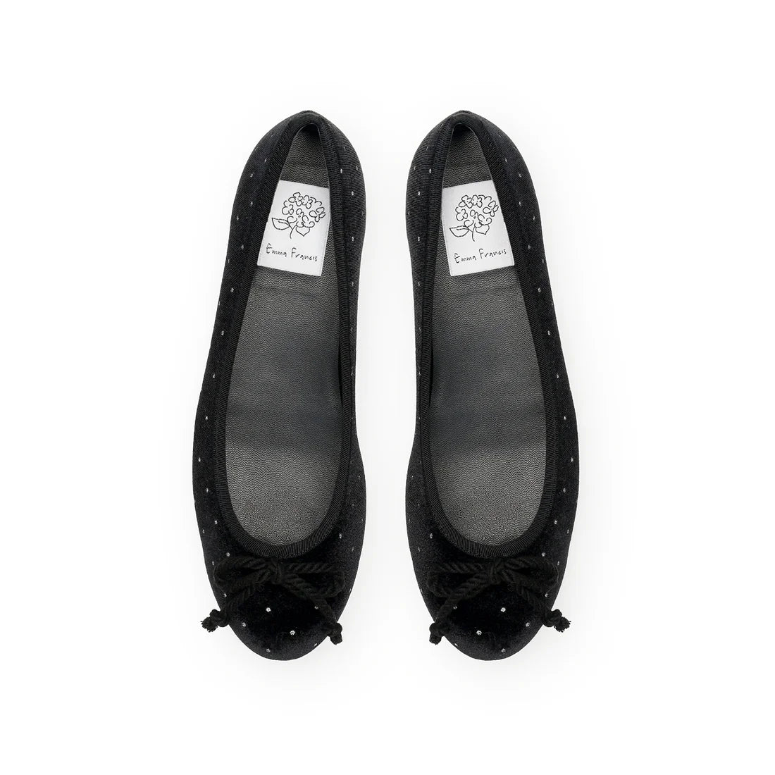 【新品預訂】日本製Emma Francis 圓點天鵝絨平底芭蕾舞鞋（黑色天鵝絨）(02a-V 101)BLK