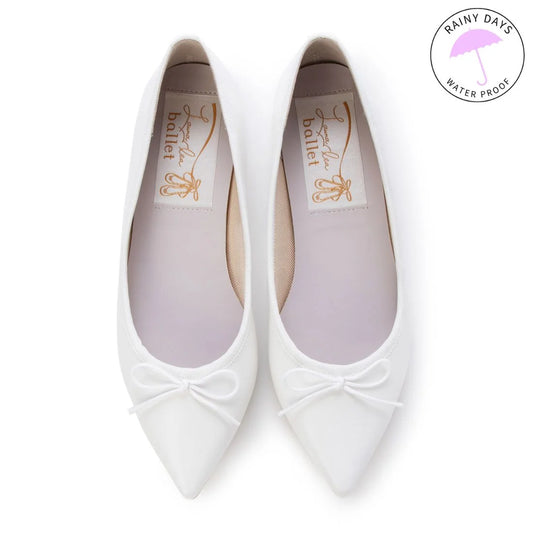 日本製 Launa lea 蝴蝶結尖頭啞面芭蕾晴雨鞋( RB4001A ) (白色/White)