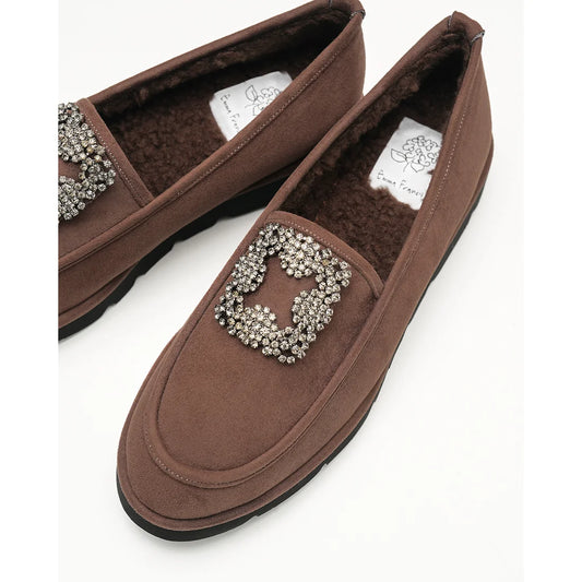 【新品預訂】日本製Emma Francis   [雨天應對] 防水 內側柔軟仿毛 寶石樂福鞋（棕色絨面革）(2002g-S 105) BRN