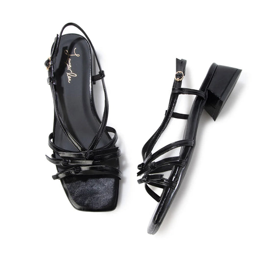 【新品預訂】日本製 Launa Lea 3.5cm踭 迷你蝴蝶結綁帶涼鞋 (628)(黑色/ Black)