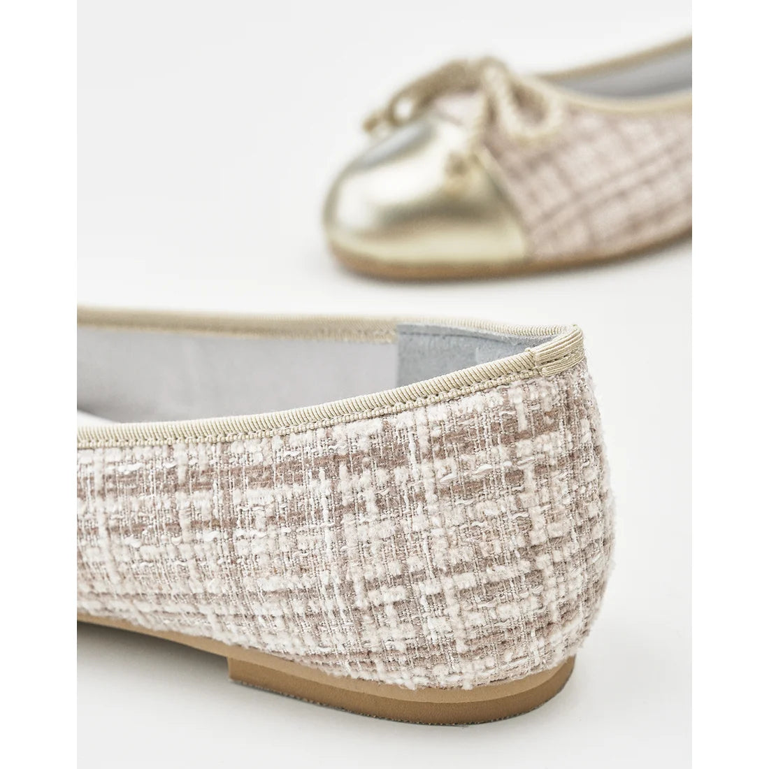 【新品預訂】日本製Emma Francis   粗花呢平底芭蕾舞鞋（淺杏色粗花呢）(06e-TWM 109)